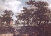 Meindert Hobbema Wooded Landscape with Travellers (mk25) oil on canvas